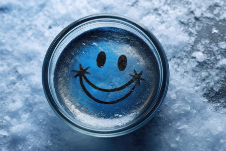Smiley Face Drawn In The Snow On The Glass, Very Beautifulの素材