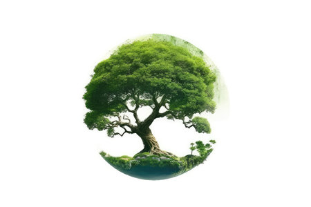 Tree In The Shape Of Green Planet On White Backgroundの素材