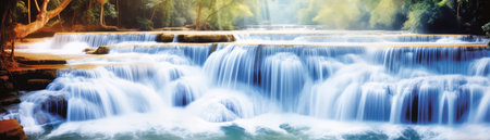 Beautiful Tropical Waterfall Panoramic Bannerの素材