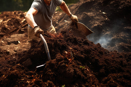 Aeration Of Compost Pile Using Pitchfork By Manの素材