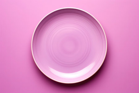 Purple Monochrome Plate On Pink Background, Top Viewの素材