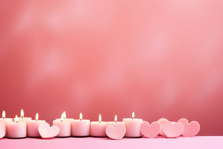 Pink Background With Empty Space With Pink Heart Shaped Candles On The Sideの素材