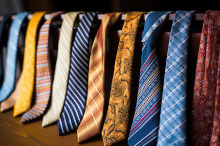 Row Of Neatly Arranged Neckties In Different Patternsの素材