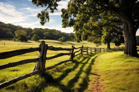 Rustic Wooden Fence Winding Through Scenic Pastureの素材