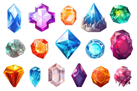 Set Of Crystals, Gemstones And Diamonds On White Background Dの素材