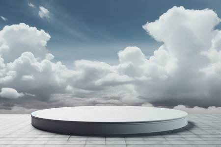 Empty Stage Against Background Of Clouds Mockupの素材