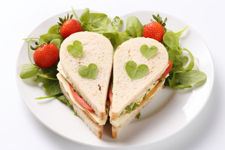 White Heart Shaped Plate With Sandwiches On White Backgroundの素材