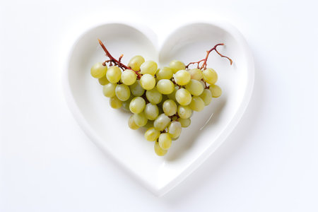 White Heart Shaped Plate With Grapes On White Backgroundの素材