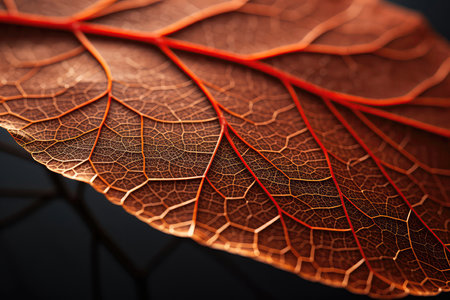 Closeup Of Single Vibrant Autumn Leaf With Intricate Veinsの素材