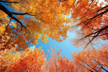 Natures Canvas Colorful Autumn Leaves Against Blue Skyの素材