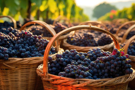 Baskets Of Assorted Grape Varieties During The Harvestの素材