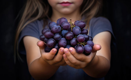 Grapes In The Hands Of Little Girl Closeupの素材