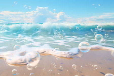 Beach Sandy Trace With Ocean Waves And Bubblesの素材