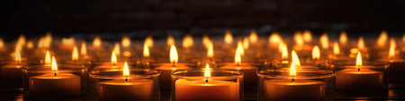 Flickering Candles Casting Warm, Magical Glow. Panoramic Bannerの素材