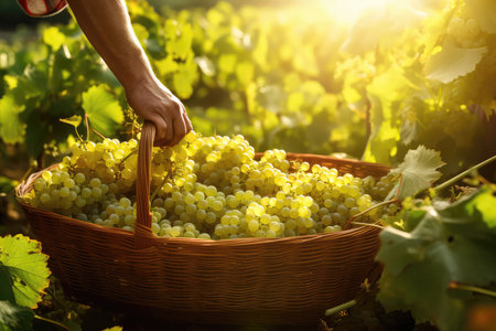 Harvesting White Grapes In Basket In The Vineyardの素材