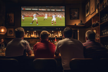 Fans Watching Rugby At Bar, Rear Viewの素材