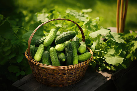 Cucumbers In Basket Near The Greenhouseの素材