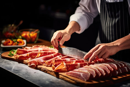 Expert Chef Handcarving Thin, Succulent Jamon Slicesの素材