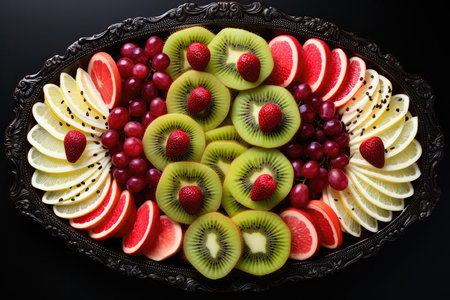 Artfully Arranged Sliced Kiwi And Dragon Fruit Platter, Top Viewの素材