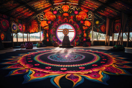 Colorful Mandala Backdrop During Blissful Yoga Festival Gatheringの素材