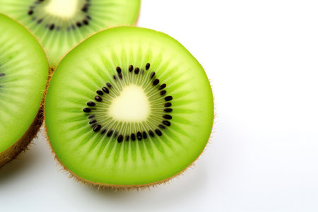 Green Kiwifruit Closeup On White Backgroundの素材