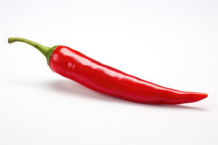Red Chili Pepper Closeup On White Backgroundの素材