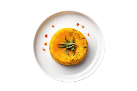 Cuscuz Paulistsavory Cornmeal Dish, Brazilian Cuisine. On A White Plate, On A White Background.の素材