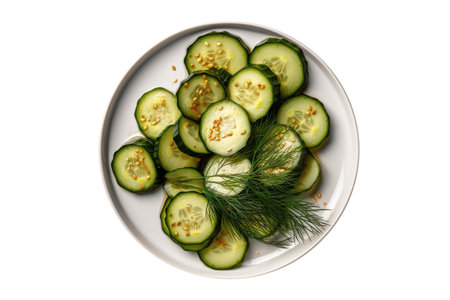 Cooked Cucumbers On White Plate, On White Background.の素材