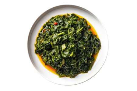 Steamed Callaloo Jamaican Cuisine. On A White Plate.の素材