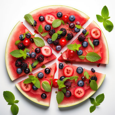 Watermelon Pizza On White.の素材