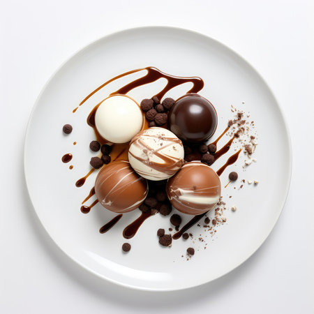 Belgian Chocolate Belgian Dish On Plate On White Background Directly Above Viewの素材
