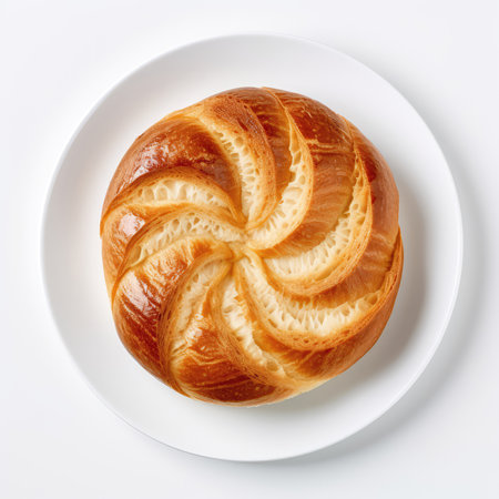 Cougnou Bread Belgian Dish On Plate On White Background Directly Above Viewの素材