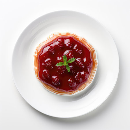 Lingonberry Jam Swedish Dish On Plate On White Background Directly Above Viewの素材