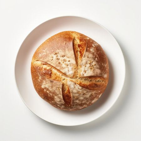 Madeiran Bread Portuguese Dish On Plate On White Background Directly Above Viewの素材