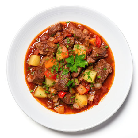 Lecso Stew Hungarian Dish On Plate On White Background Directly Above Viewの素材