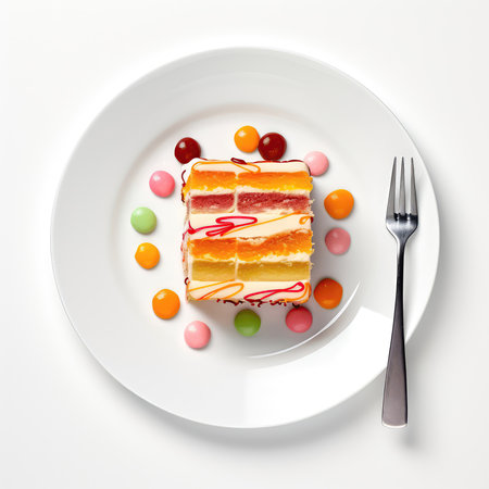 Lolly Cake New Zealand Dish On A White Plate, On A White Background Directly Above Viewの素材