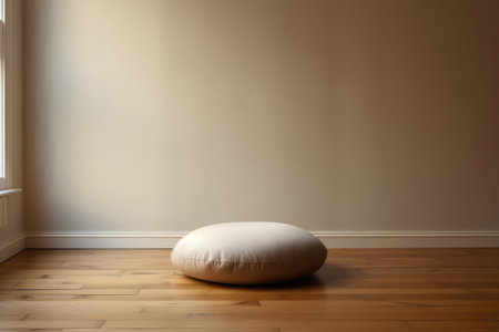 Bedroom Corner Meditation Cushion, Empty Space, Calm Aura. Ð¡oncept Bedroom Corner Meditation, Empty Space Relaxation, Creating Calm Aura, Benefits Of Meditationの素材