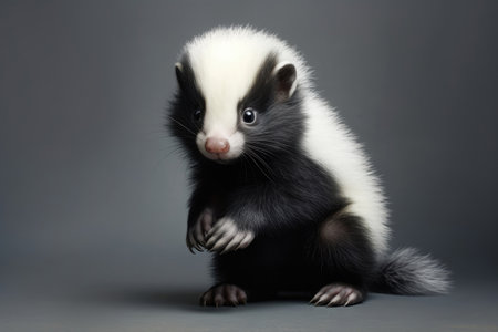 Cute Baby Skunk On Gray Background. Ð¡oncept Cute Baby Skunk, Pet Care Tips, Gray Backgrounds, Picturesque Animalsの素材