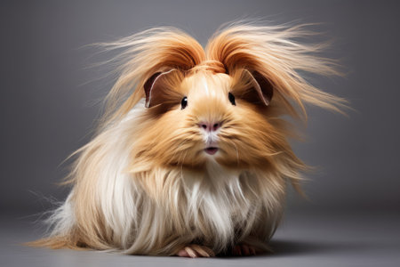 Cute Guinea Pig On Gray Background. Ð¡oncept Cuteguineapig, Graybackground, Animallover, Petownersの素材