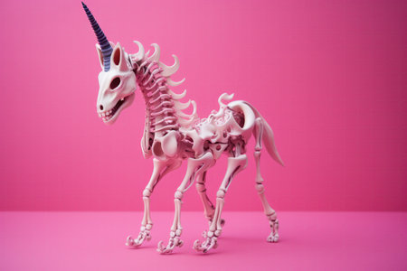 Unicorn Skeleton On Pink Background. Ð¡oncept Magical Bone Structures, Unicorn Mythology, Colorful Wall Decals, Skeletons In Pop Cultureの素材