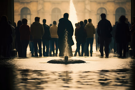 Queue Lot Of People In The Water Fountainの素材