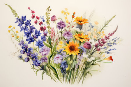 Bouquet Of Wildflowers Painted With Crayonsの素材