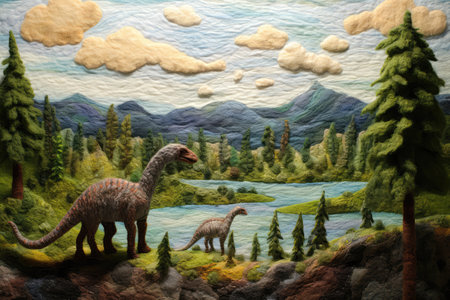 Prehistoric Dinosaur Landscape. Ð¡oncept Prehistoric Landscapes, Dinosaurs, Extinction Events, Evolutionの素材