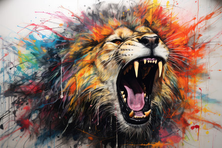 Roaring Lion Painted With Crayonsの素材