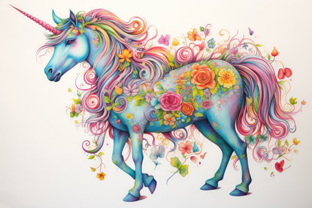 Whimsical Unicorn Painted With Crayons. Ð¡oncept Painting With Crayons, Unicorns, Whimsical Art, Crayon Artの素材