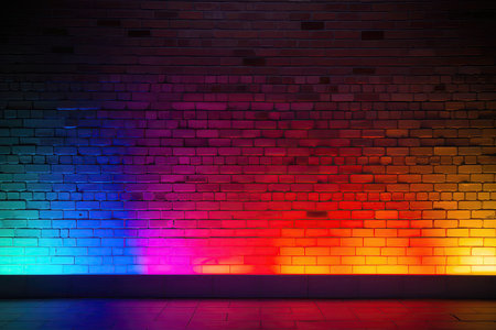 Brick Wall Illuminated With Rainbow Neonの素材