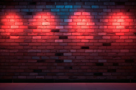 A Brick Wall With Red Lights On Itの素材