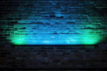 Blue And Green Neon On Aged Brick Wallの素材