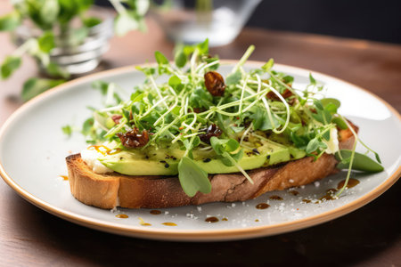 Avocado Toast On Plate In Botanicalstyle Cafeの素材