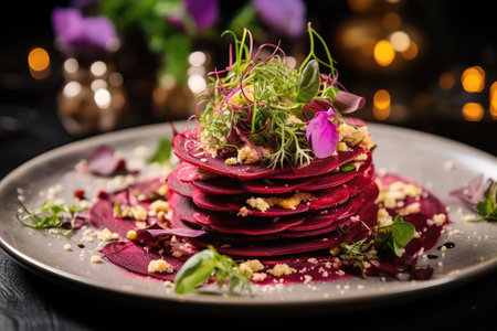 Beetroot Carpaccio On Plate In Botanicalstyle Cafeの素材